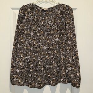Loft Outlet Long Sleeve Top - Size: Medium-‎ Floral - Grey/White/Yellow